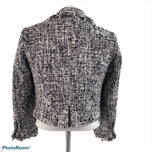 Alice + Olivia Cropped Boucle Jacket Black & White Size S - Picture 5 of 12